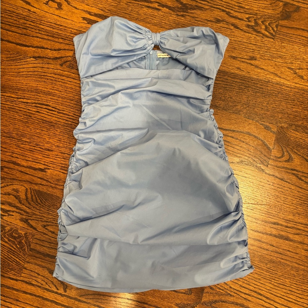 Lucy in the Sky Strapless Blue Ruched Dress